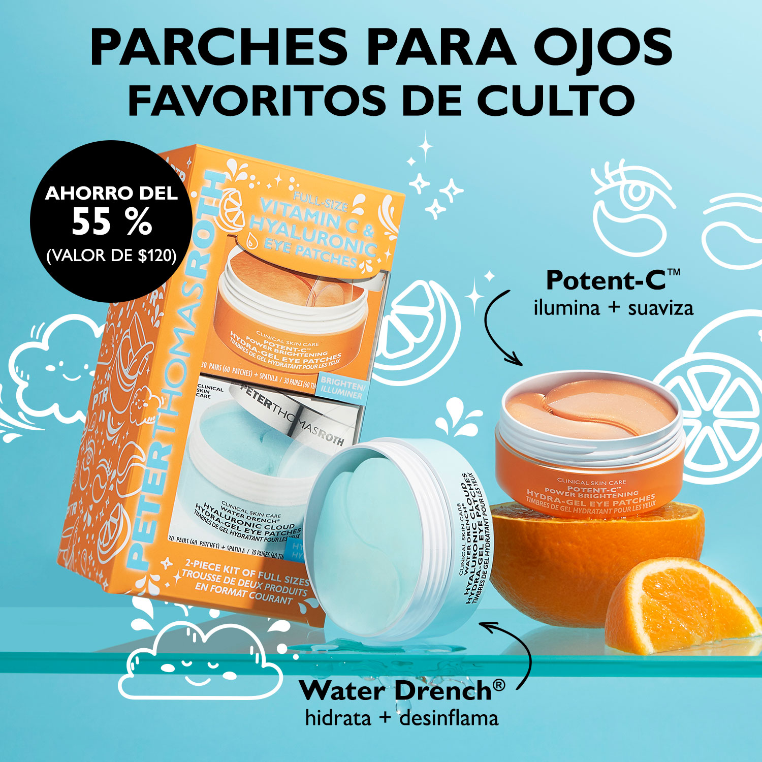 FULL-SIZE VITAMIN C & HYALURONIC EYE PATCHES 2-PIECE KIT (SET DE PARCHES PARA OJOS)